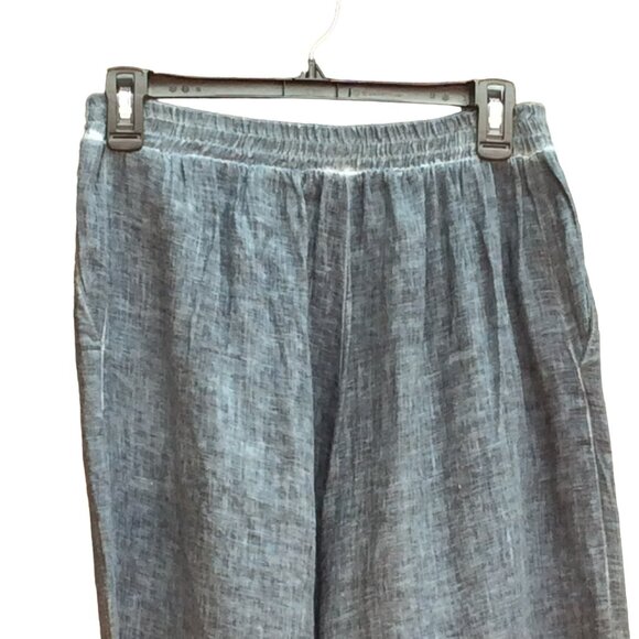 Inizio Italy Women Size S Linen Cropped Pants Buttons Blue/Gray Flowy Beachy - Picture 4 of 9